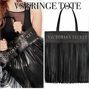 Victoria's Secret Limited Edition Black Faux Leather Bag with Tassels - 17" x16"